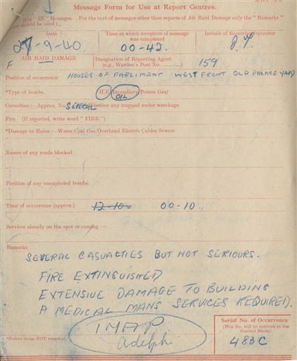 Photo:ARP Message Form , Old Palace Yard, 27 September 1940