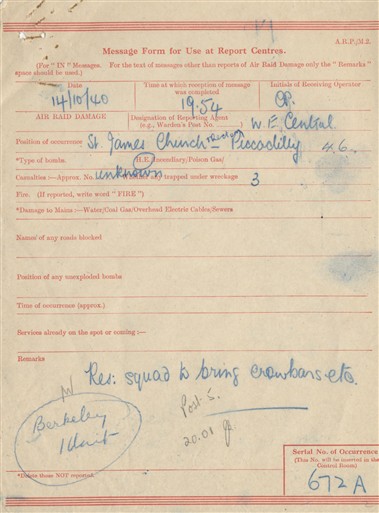 Photo:ARP Message Form, St James's Church, 1940