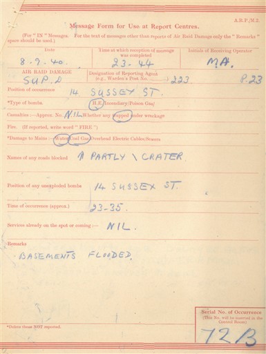 Photo:ARP Message Form, Sussex Street, 1940