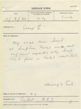 Photo:ARP Message Form, Langham Hotel, September 1940