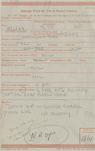 Photo:ARP Message Form, Guards Chapel, 18 June 1944