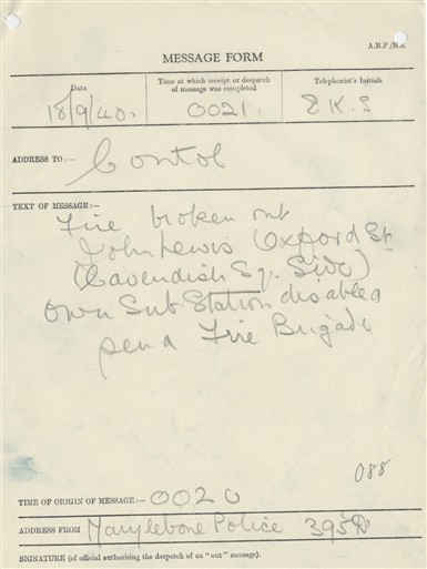 Photo:St Marylebone ARP Message, 18 September 1940