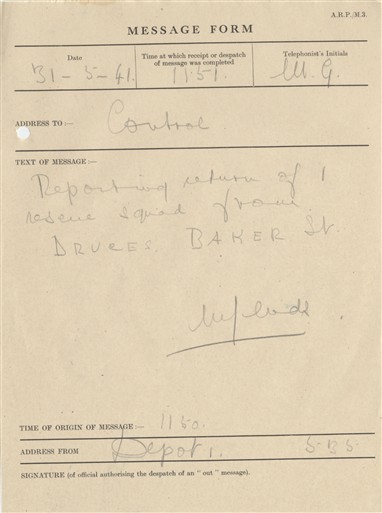 Photo:St Marylebone ARP Message Form, Druces Depository, 1941