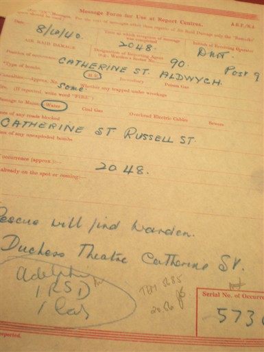 Photo:ARP Message, Duchess Theatre, 8 October 1940