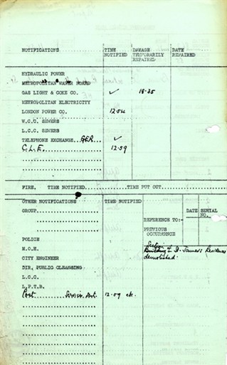 Photo:ARP Permanent Record Book, St James's Residences, 26 October 1940