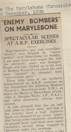 Photo:Excerpt from 1939 article from The Marylebone Chronicle detailing an ARP demonstration