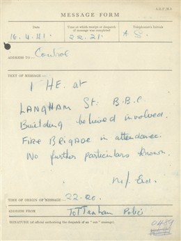 Photo:St Marylebone ARP Message Form , BBC Broadcasting House, April 1941