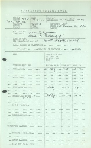 Photo:Bomb Damage Report, House of Commons, 11 May 1941