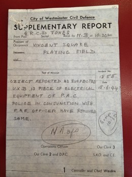 Photo:ARP Supplementary Report, Vincent Square, 18 June 1944