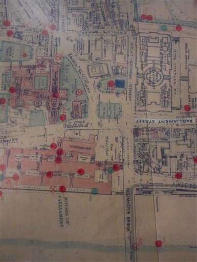Photo:Bomb Map: Parliament was hit a total of 11 times over the course of the Blitz