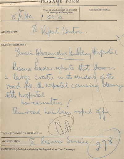 Photo:ARP Message Form for Queen Alexandra's Military Hospital