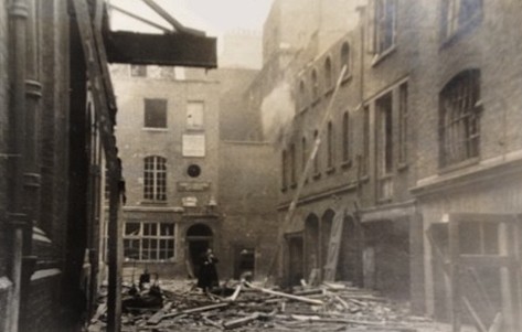 Photo:Bomb damage to a mason yard, Duke Street, February 1944