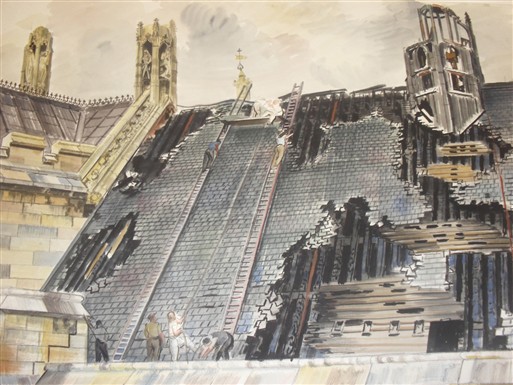 Photo:Vivian Pitchforth, View of damage to roof of Westminster Hall, 1941