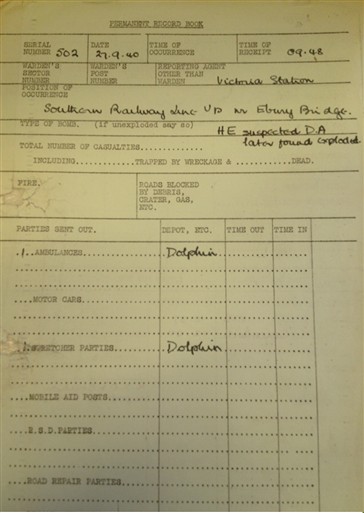 Photo:Victoria Station Approaches Incident Report, 27 September 1940