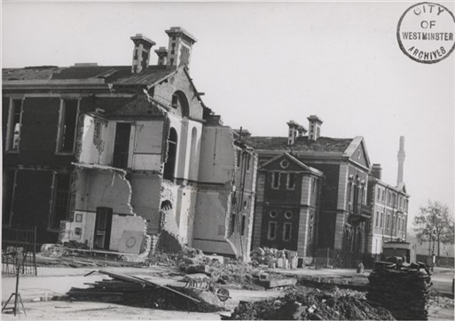Photo:Damage caused to Queen Alexandra's Military Hospital, Millbank