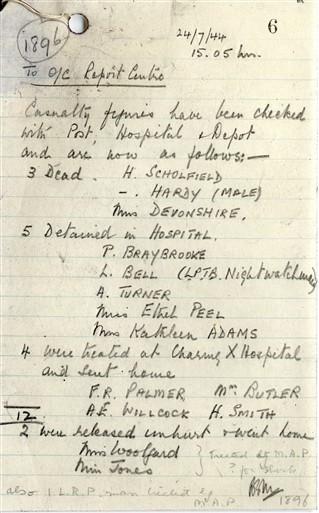 Photo:Status Report,Temple Place Incident, 24 July 1944